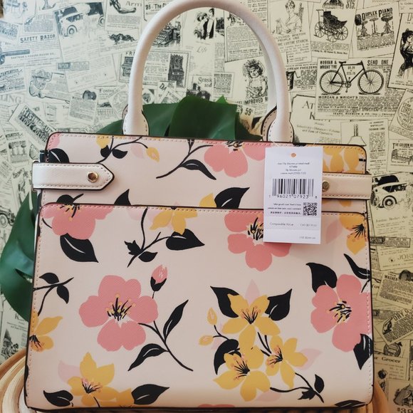 NWT Kate Spade Staci Lily Bloom Floral Medium Satchel Crossbody Cream Multi - Picture 7 of 9